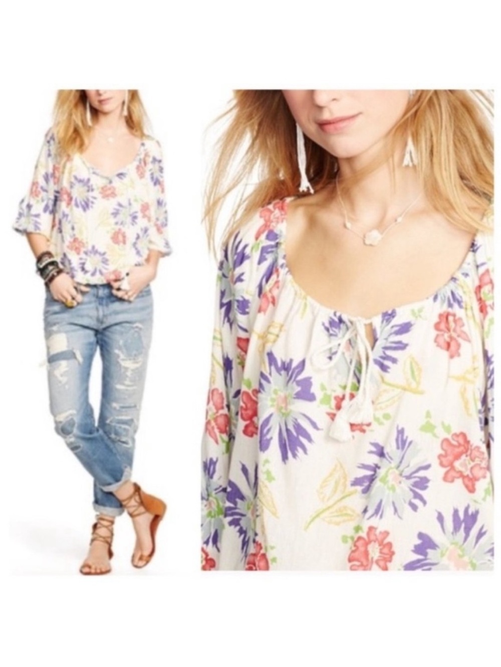 Denim & Supply Ralph Lauren Tulum floral peasant blouse top boho